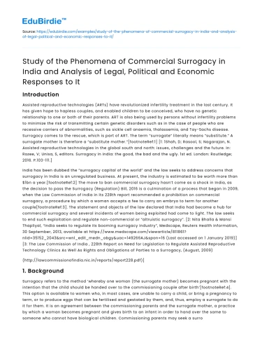 Commercial Surrogacy in India: Legal, Political, and Economic Analysis