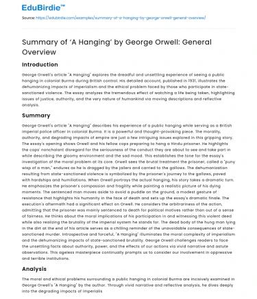 Summary of ‘A Hanging’ by George Orwell: General Overview