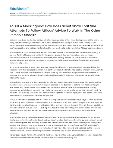 Scout follows Atticus’ advice in To Kill A Mockingbird