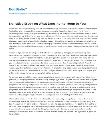Narrative Essay on What Does Home Mean to You