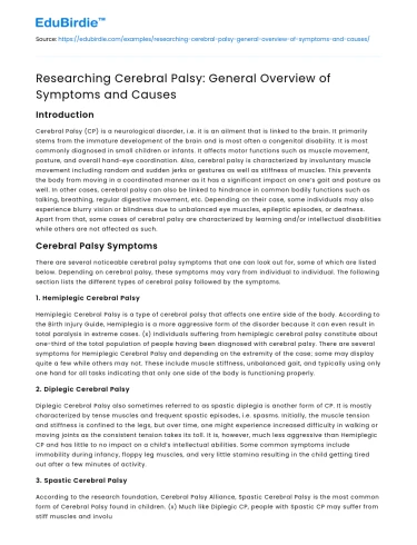 Researching Cerebral Palsy: General Overview of Symptoms and Causes