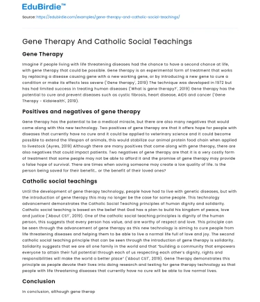 Gene Therapy And Catholic Social Teachings