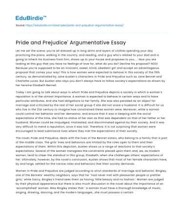 Pride and Prejudice’ Argumentative Essay