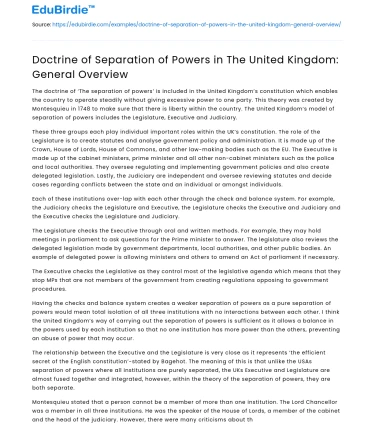 Doctrine of Separation of Powers in The United Kingdom: General Overview