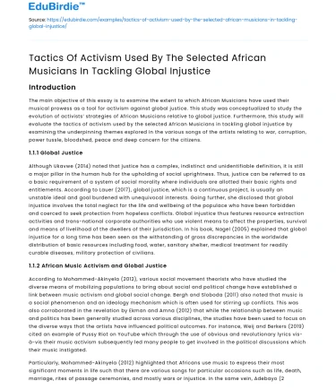 African Musicians’ Tactics in Global Activism