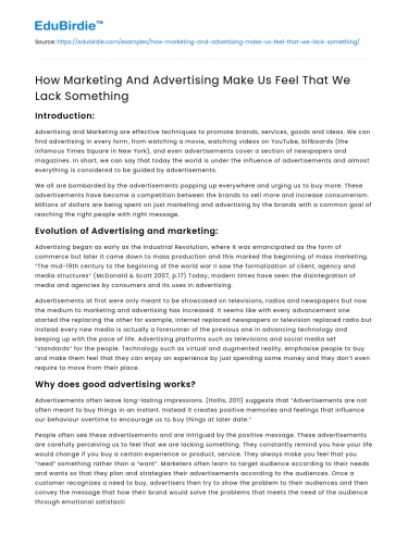 How Marketing And Advertising Make Us Feel That We Lack Something