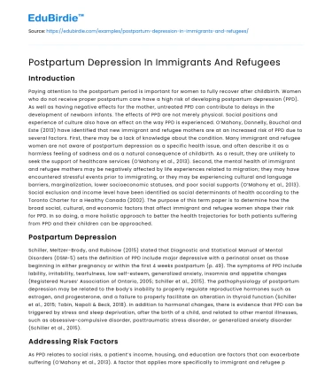 Postpartum Depression In Immigrants And Refugees