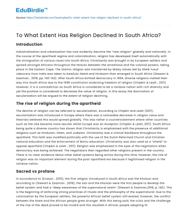 To What Extent Has Religion Declined In South Africa?