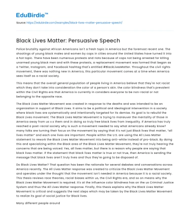 Black Lives Matter: Persuasive Speech