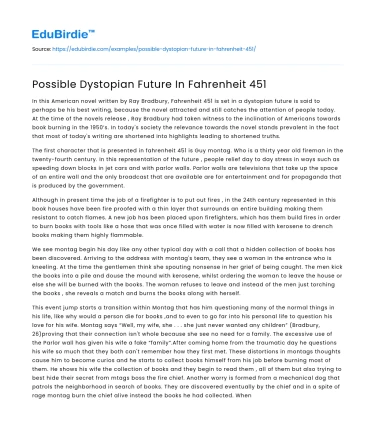 Possible Dystopian Future In Fahrenheit 451