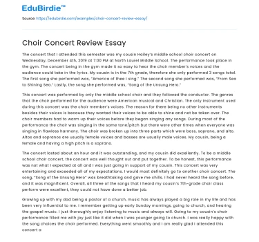 Choir Concert Review Essay