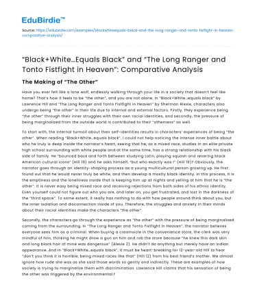 Comparing “Black+White=Black” and “The Long Ranger and Tonto”