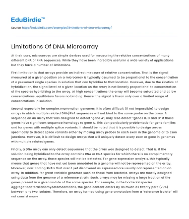 Limitations Of DNA Microarray