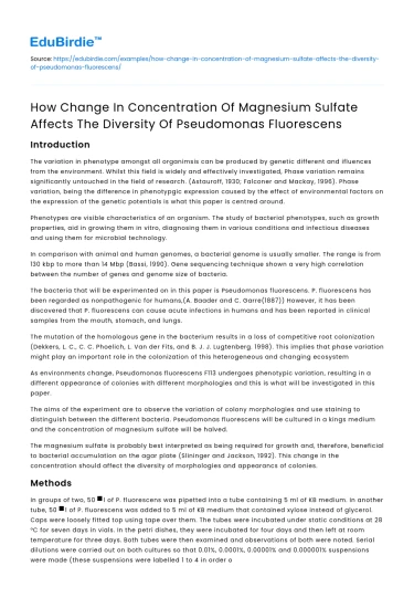 Effect of MgSO4 Concentration on P fluorescens Diversity