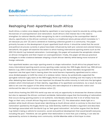 Reshaping Post-Apartheid South Africa