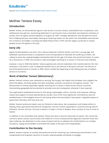 Mother Teresa Essay