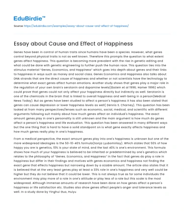 Essay about Cause and Effect of Happiness