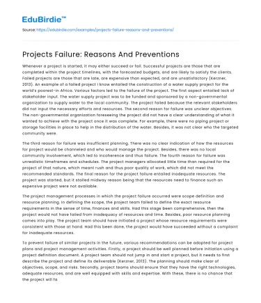 Projects Failure: Reasons And Preventions