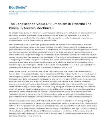Humanism in Machiavelli’s “The Prince”