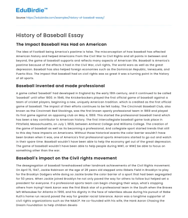 Impact of Baseball through the Ages
