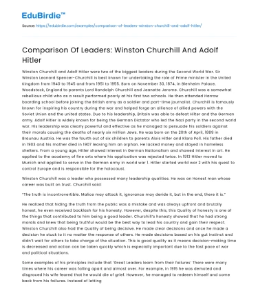 Comparison Of Leaders: Winston Churchill And Adolf Hitler