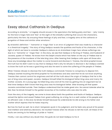 Essay about Catharsis in Oedipus