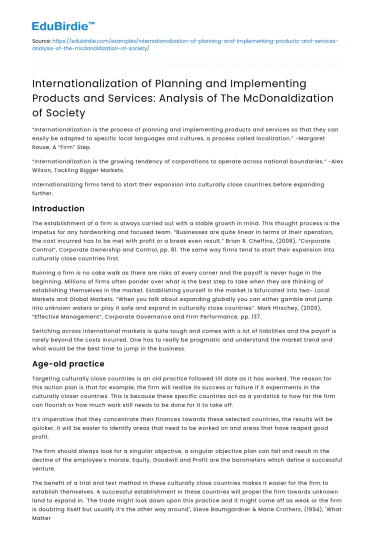 Analysis of McDonaldization in Product and Service Planning
