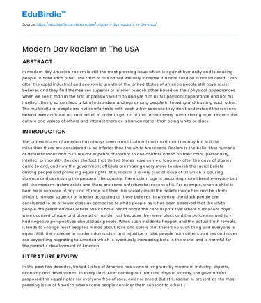 Modern Day Racism In The USA