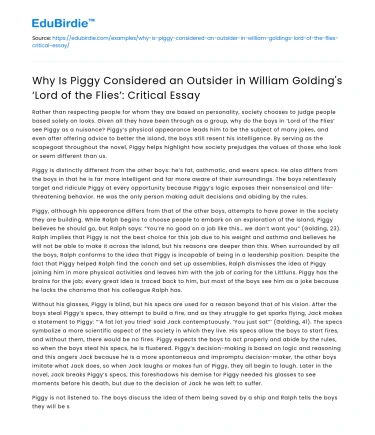 Piggy as Outsider in ‘Lord of the Flies’