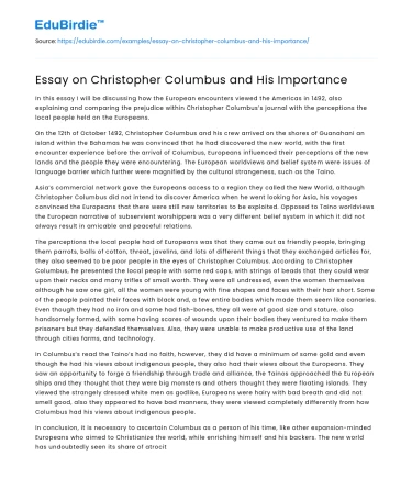 Essay on Christopher Columbus and His Importance