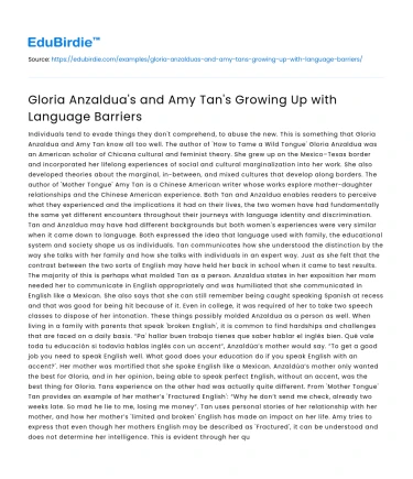 Gloria Anzaldua’s and Amy Tan’s Growing Up with Language Barriers