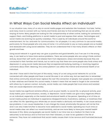 Impact of Social Media on Individual Well-being