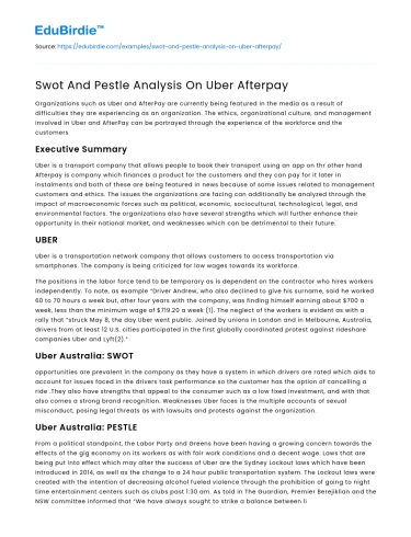 Swot And Pestle Analysis On Uber Afterpay