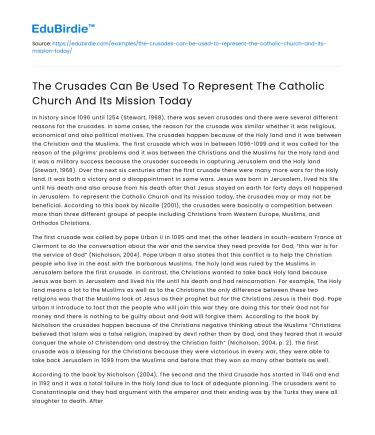 Crusades as Catholic Church’s Mission Today