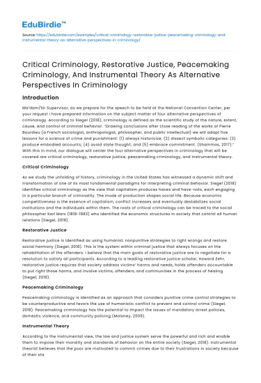 Alternative Perspectives in Criminology and Their Implications