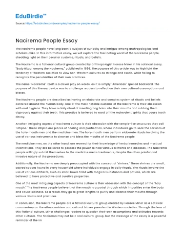 Nacirema People Essay