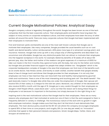 Current Google Motivational Policies: Analytical Essay