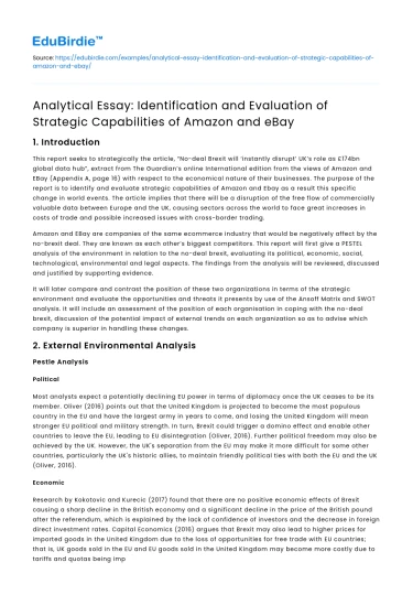 Amazon and eBay: Strategic Capabilities Analysis
