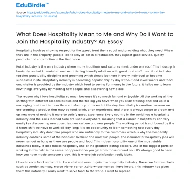 What Does Hospitality Mean to Me