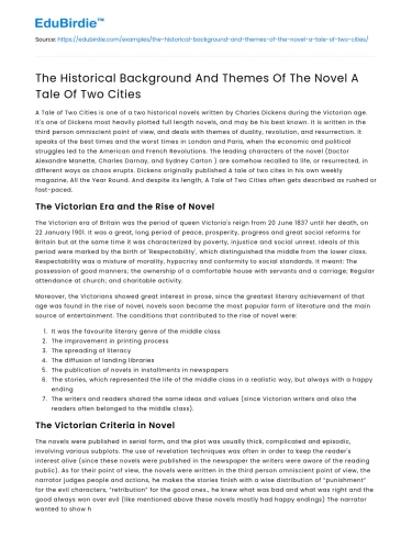 The Historical Background And Themes Of The Novel A Tale Of Two Cities