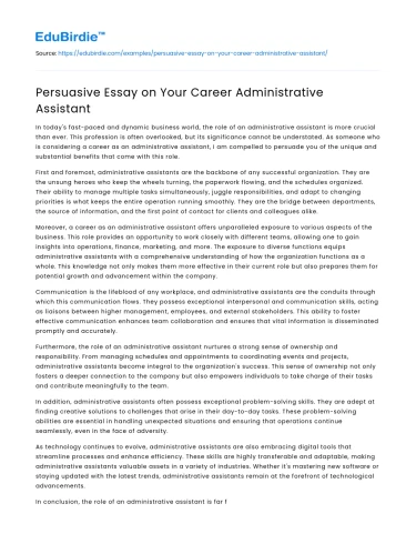 Persuasive Essay on Your Career Administrative Assistant