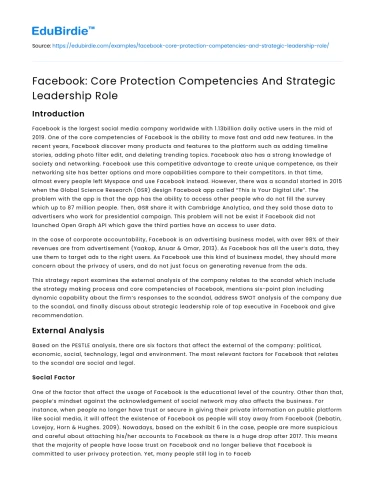 Facebook: Core Protection Competencies And Strategic Leadership Role