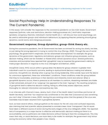Social Psychology Help In Understanding Responses To The Current Pandemic