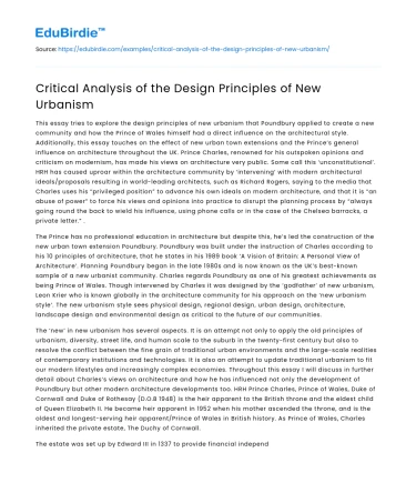 Analyzing New Urbanism Design Principles