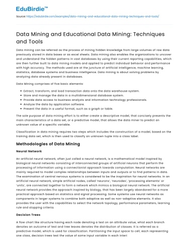 Data Mining and Educational Data Mining: Techniques and Tools