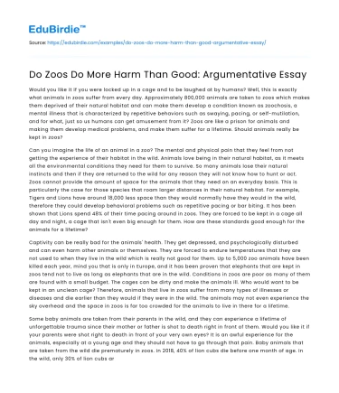 Do Zoos Do More Harm Than Good: Argumentative Essay