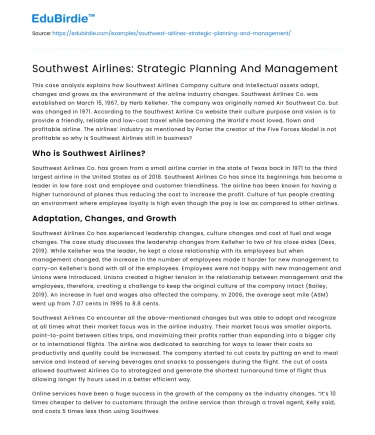 Southwest Airlines: Strategic Planning And Management