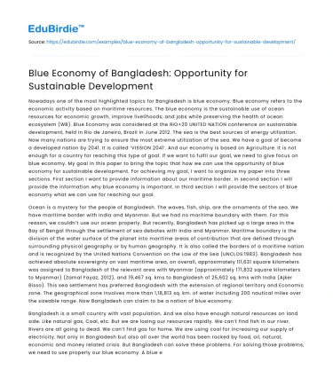Blue Economy of Bangladesh: Opportunity for Sustainable Development