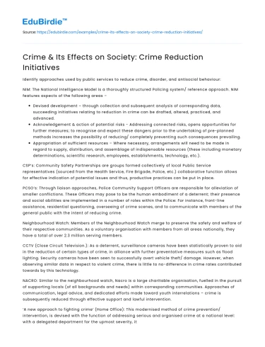 Crime & Its Effects on Society: Crime Reduction Initiatives