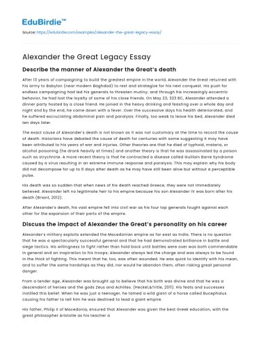 Alexander the Great Legacy Essay